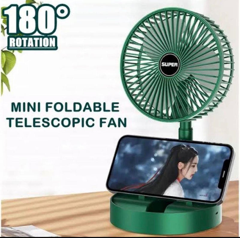 Mini Foldable Telescopic Fan Green 180° Rotation Portable Rechargeable image 1 PanguDeals Pakistan