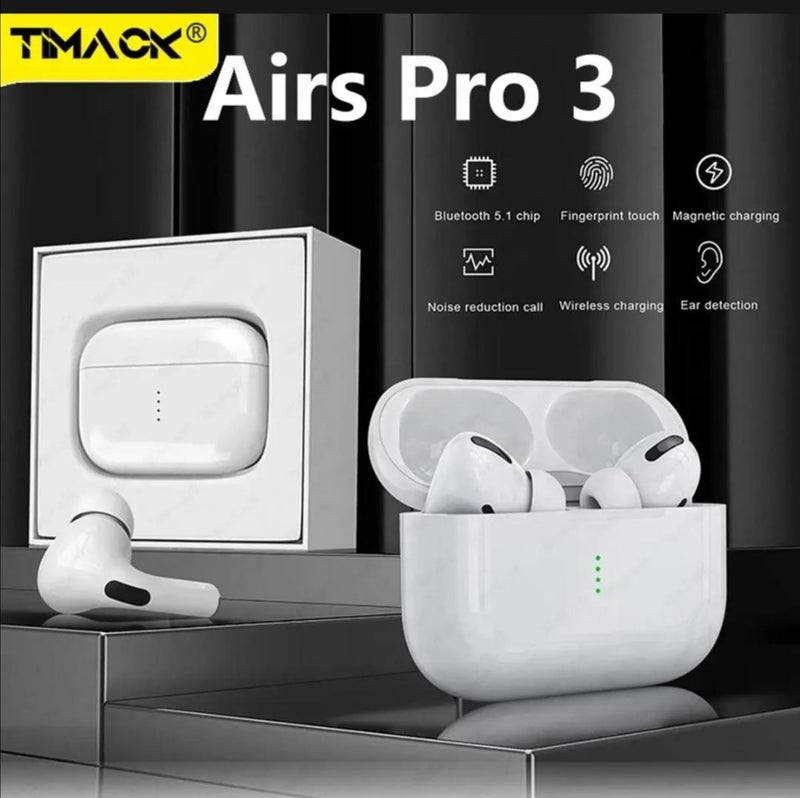 Timack Airs Pro 3 Bluetooth 5.1 Earbuds White ABS image 1 PanguDeals Pakistan