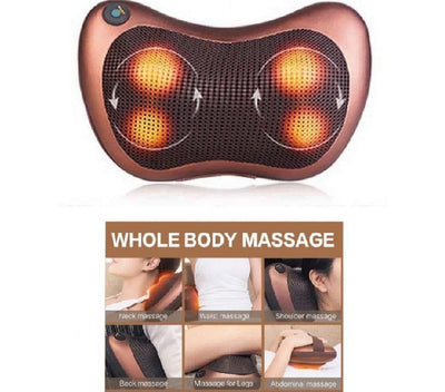 Electric Neck & Back Massage Pillow Brown PU Leather image 1 PanguDeals Pakistan