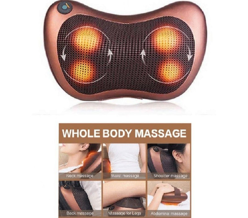 Electric Neck & Back Massage Pillow Brown PU Leather image 1 PanguDeals Pakistan