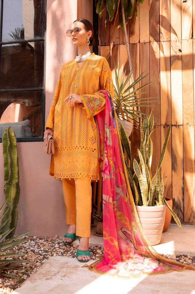 Mustard Chikankari Lawn Suit with Silk Dupatta for Eid image 1 PanguDeals Pakistan