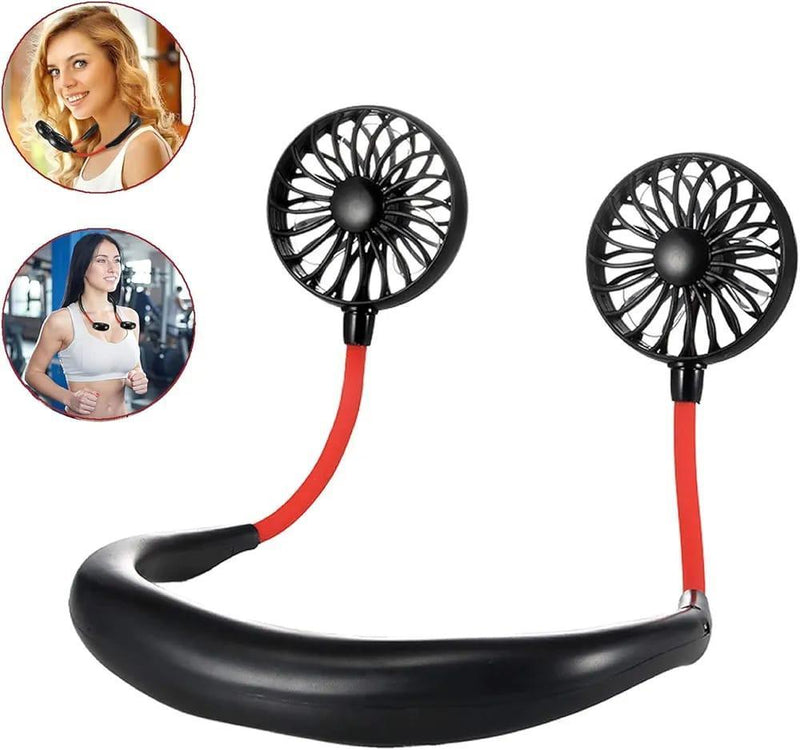 Neck Fan Dual Cooling Black Red Adjustable ABS image 1 PanguDeals Pakistan