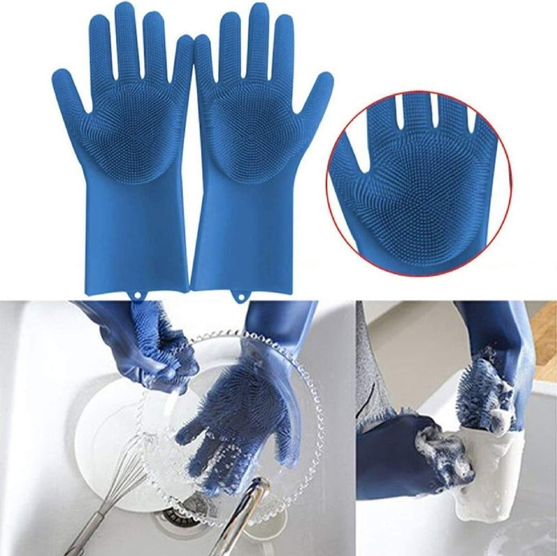 Blue Silicone Dish Washing Gloves Reusable Non-Slip image 1 PanguDeals Pakistan