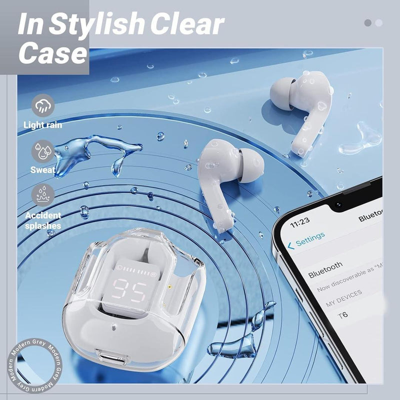 Stylish Grey Bluetooth Earbuds with Clear Case image 1 PanguDeals Pakistan