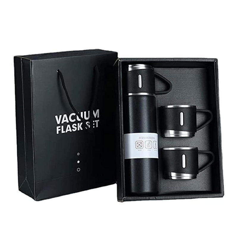 Black Stainless Steel Vacuum Flask Set for Hot Cold Drinks image 1 PanguDeals Pakistan