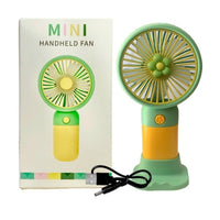 Mini Handheld Fan Green Yellow USB Rechargeable 1.5W image 1 PanguDeals Pakistan