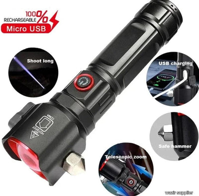 Rechargeable LED Torch Light Black Aluminum 8800mAh image 1 PanguDeals Pakistan