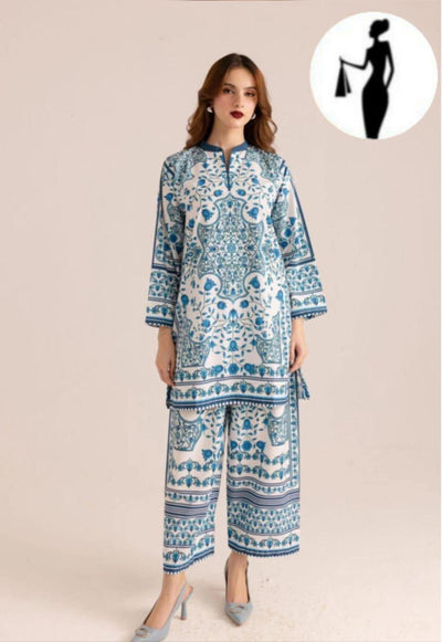 Blue Printed Swiss Lawn 2-Piece Women Co-Ord Set image 1 PanguDeals Pakistan