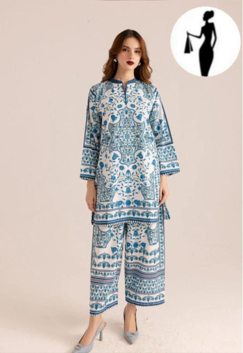 Blue Printed Swiss Lawn 2-Piece Women Co-Ord Set image 1 PanguDeals Pakistan