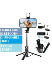 4-in-1 Bluetooth Selfie Stick Tripod with LED Light Black image 3 PanguDeals Pakistan