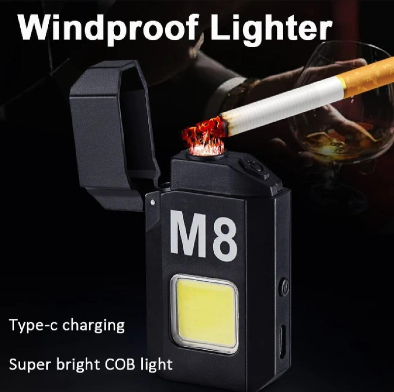 COB LED Flashlight With Lighters Dual Arc Pulse Flameless Lighter Type C Rechargeable Lighter image 1 PanguDeals Pakistan