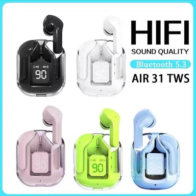 Air 31 TWS Bluetooth 5.3 Earbuds Black White Pink Green Blue image 1 PanguDeals Pakistan