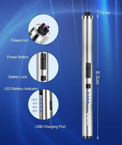 Rechargeable Electric Lighter Silver 10.2cm Portable image 1 PanguDeals Pakistan