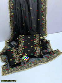 Black Embroidered Cotton Suit for Women with Gold Red Green Dupatta image 5 PanguDeals Pakistan