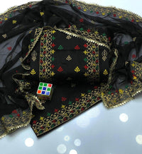 Black Embroidered Cotton Suit for Women with Gold Red Green Dupatta image 3 PanguDeals Pakistan