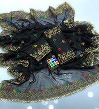Black Embroidered Cotton Suit for Women with Gold Red Green Dupatta image 4 PanguDeals Pakistan